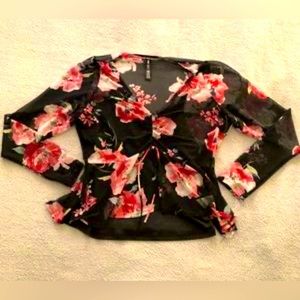 Design Lab Lord and Taylor Long-Sleeved Sheer Blouse with Black Tank. Size S